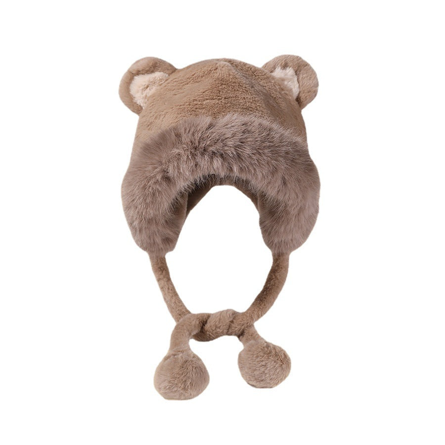 Winter Cream Lace Plush Hat for Girls
