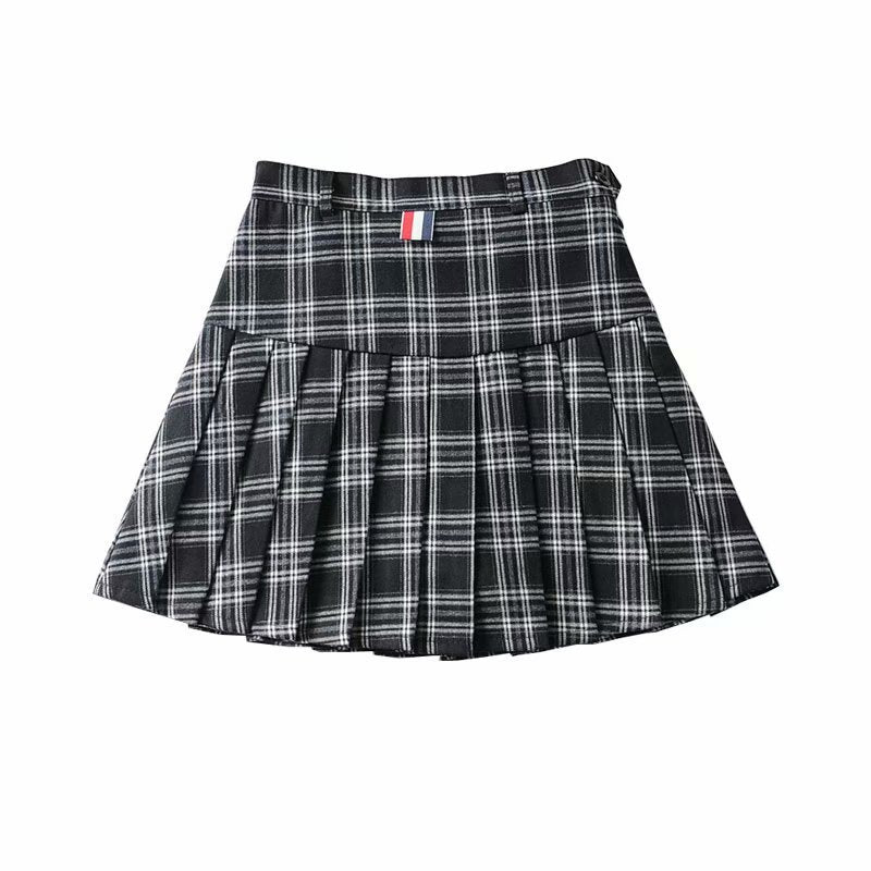 European American Women's Fashion Thick Plaid Pleated Skirt