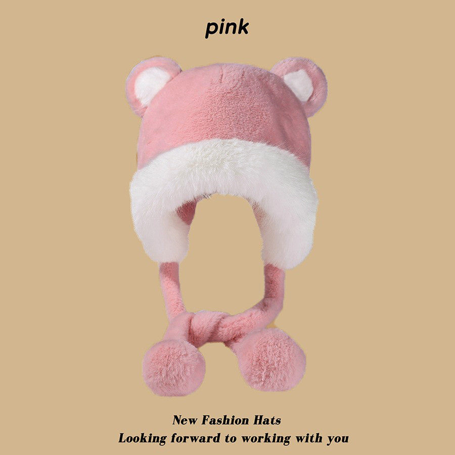 Winter Cream Lace Plush Hat for Girls