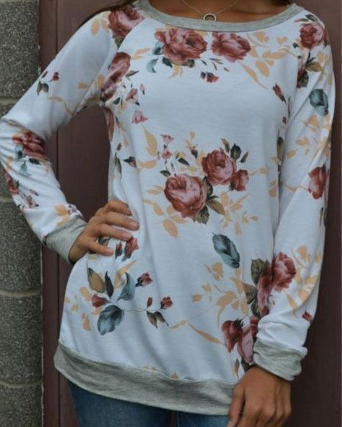 "Women's Long Sleeve Printed Raglan Bottoming Shirt"