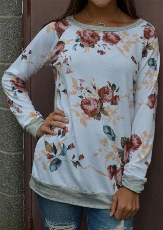 "Women's Long Sleeve Printed Raglan Bottoming Shirt"