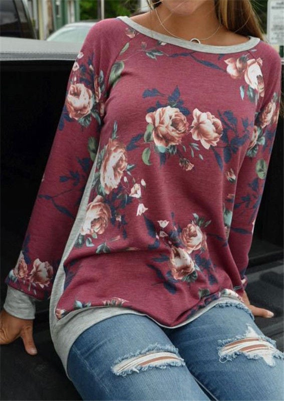 "Women's Long Sleeve Printed Raglan Bottoming Shirt"