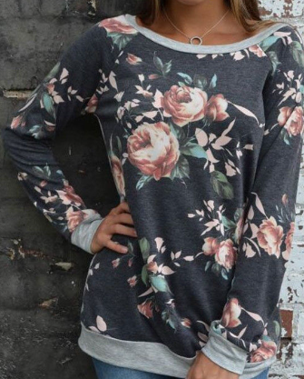 "Women's Long Sleeve Printed Raglan Bottoming Shirt"