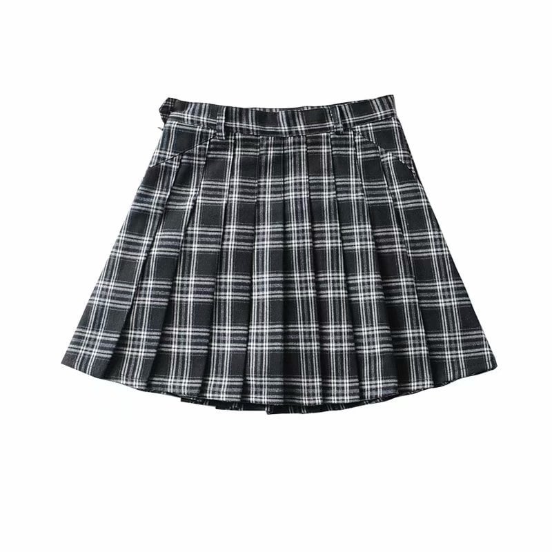 European American Women's Fashion Thick Plaid Pleated Skirt